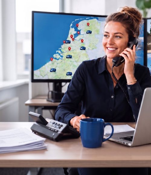 Vrouwelijke Medewerker Binnendienst die aan het bellen is met een leverancier.